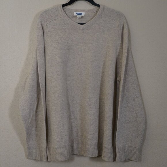 VTG Old Navy Fisherman Sweater Mens XXL Lambswool Beige pullover Minimalist - Picture 1 of 7